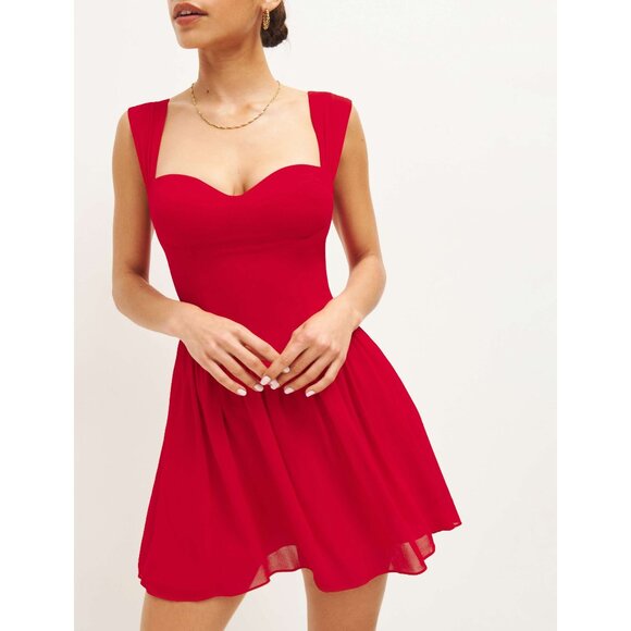 New Reformation Taiga Sweetheart Mini Dress Poinsetta Red 2, XS $218 - Picture 1 of 11